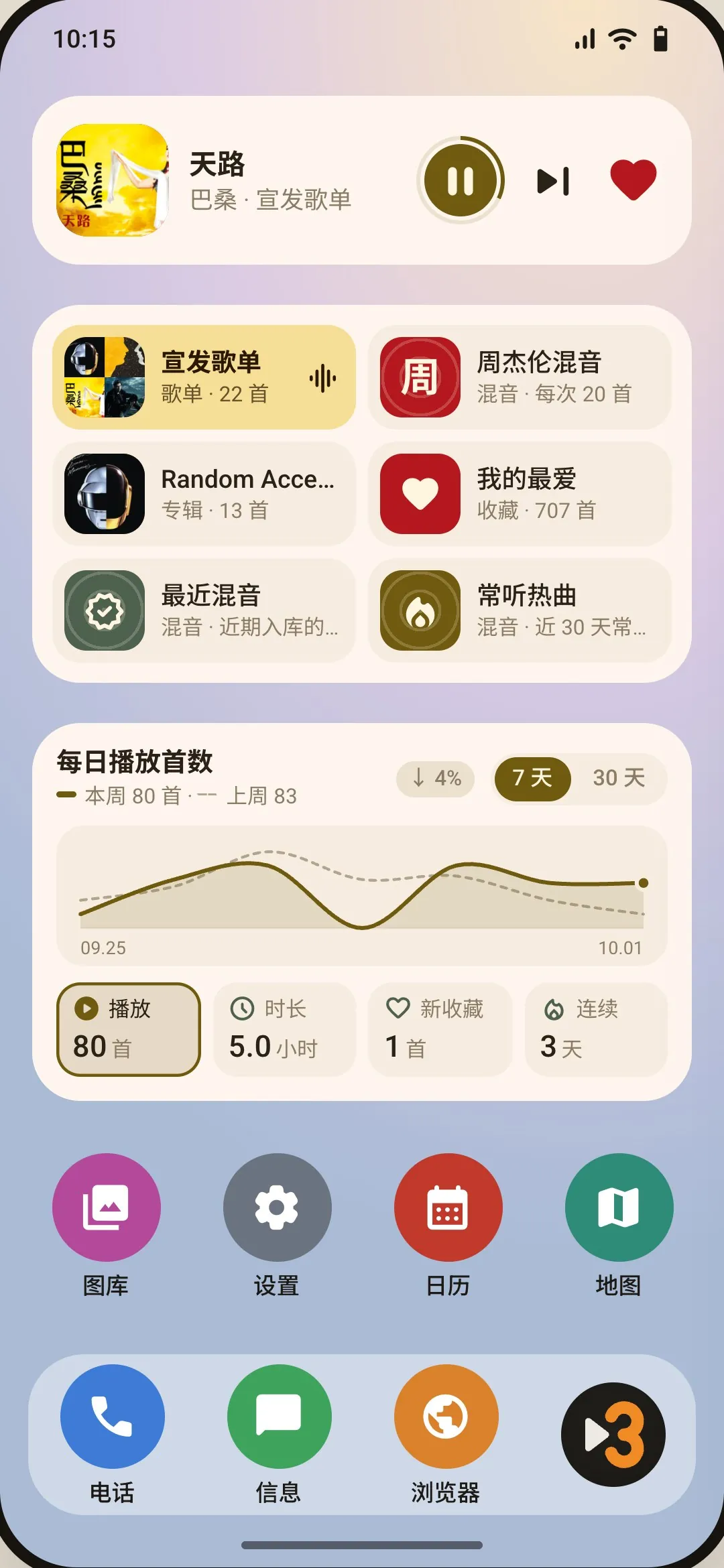 桌面小组件：播放条、播放来源、听歌统计
